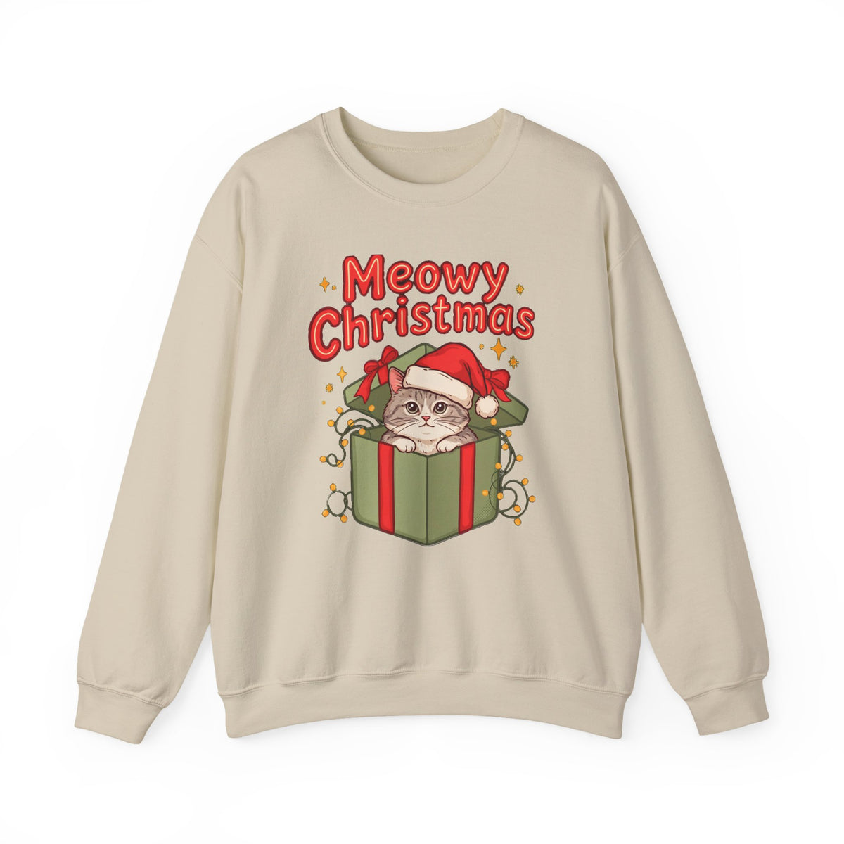 Meowy Christmas Sweatshirt, Cute Cat Christmas Crewneck, Cozy Cat Lover Sweater