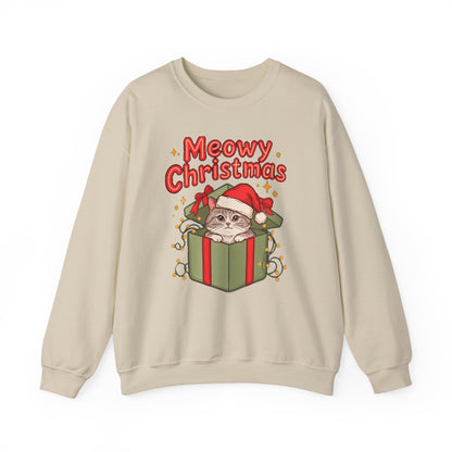Meowy Christmas Sweatshirt, Cute Cat Christmas Crewneck, Cozy Cat Lover Sweater