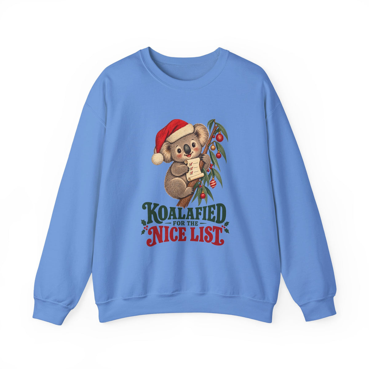 Koalafied for the Nice List Christmas Koala Sweatshirt, Koala Christmas Crewneck Sweatshirt