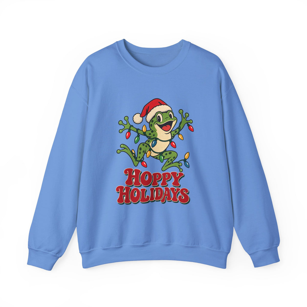 Hoppy Holidays Frog in Christmas Lights Sweatshirt, Frog Christmas Crewneck Sweatshirt