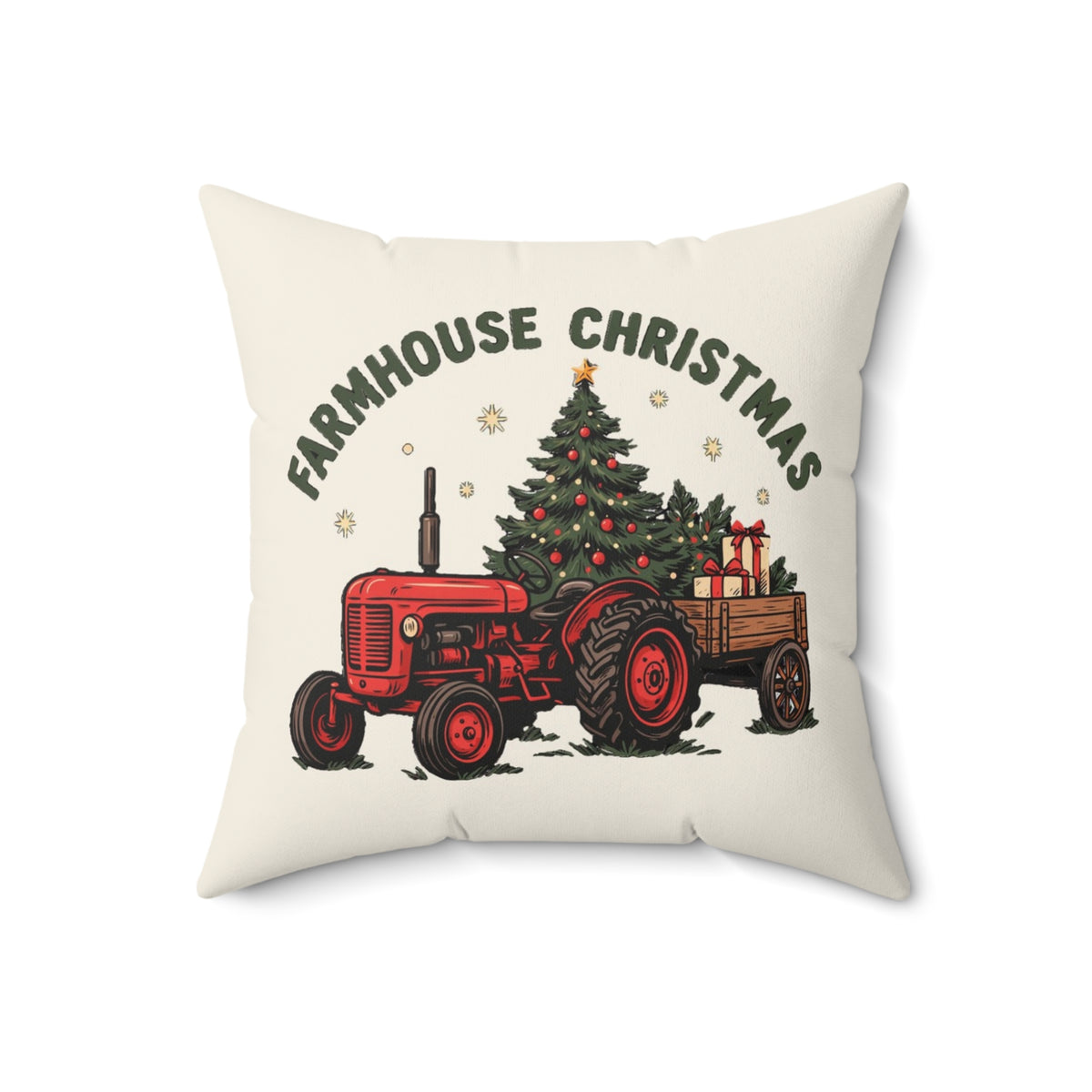 Farmhouse Christmas Red Tractor Christmas Throw Pillow 18x18, Cozy Holiday Decor