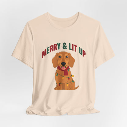 Merry and Lit Up Dachshund Christmas Lights Shirt, Dachshund Christmas Lights T-Shirt