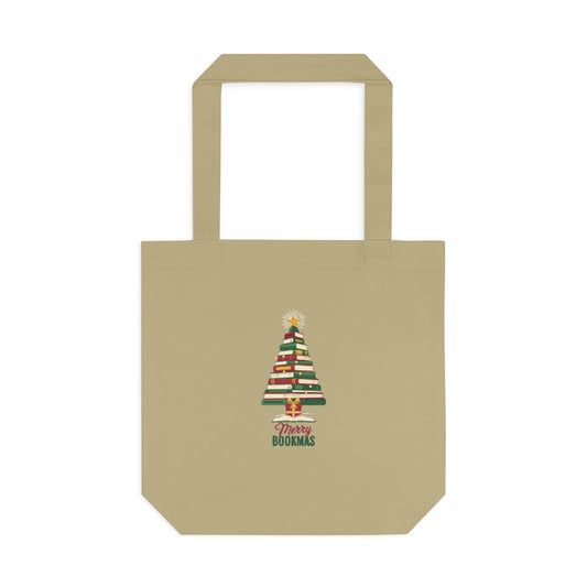 Merry Bookmas Tote Bag, Book Lover Christmas Canvas Tote, Library Bag Gift