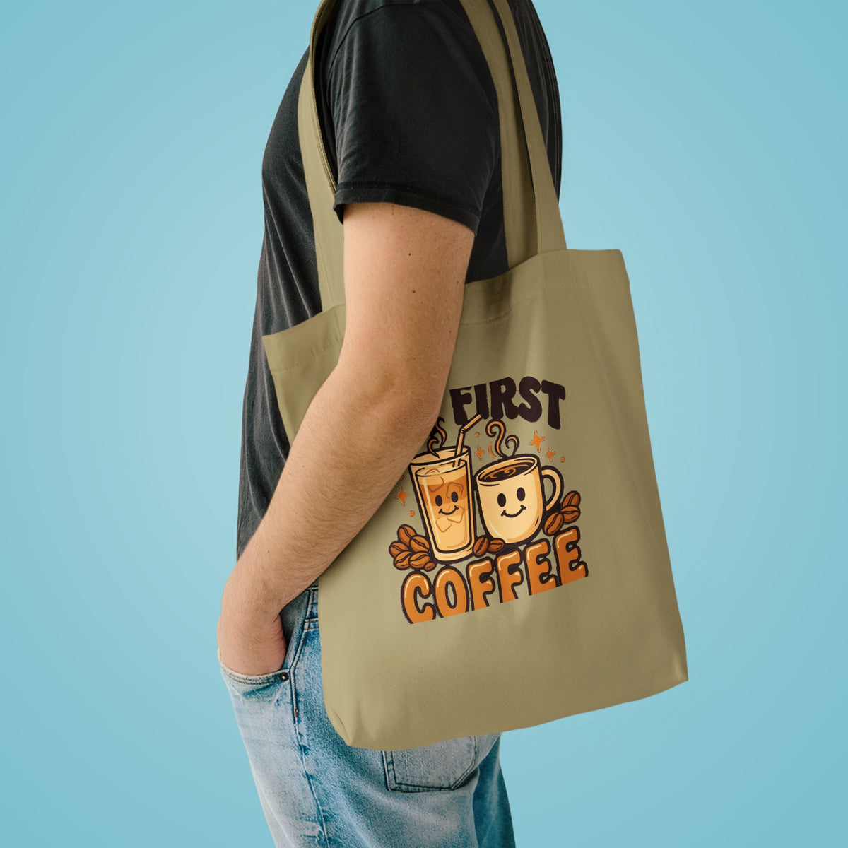 But First Coffee Tote Bag, Retro Coffee Lover Canvas Tote
