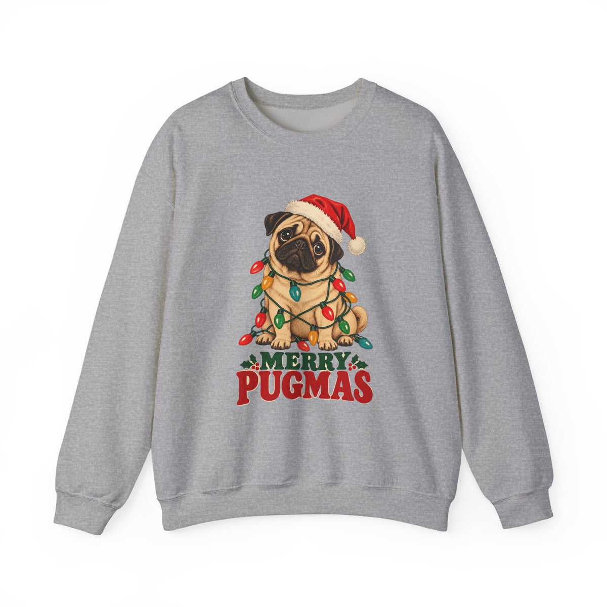 Merry Pugmas Pug in Christmas Lights Sweatshirt, Pug Christmas Crewneck Sweatshirt