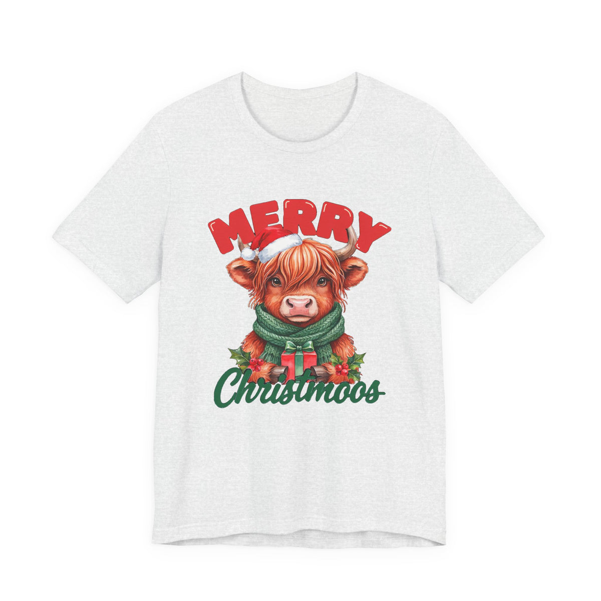 Merry Christmoos Shirt, Highland Cow Christmas T-Shirt, Cute Cow Holiday Tee