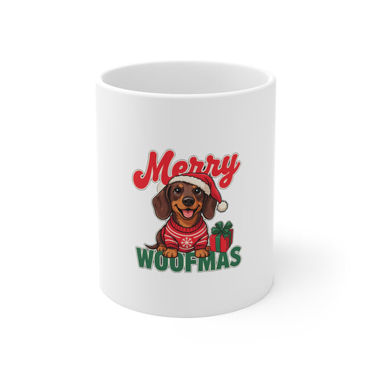 Merry Woofmas Mug, Dachshund Christmas Coffee Mug 11oz