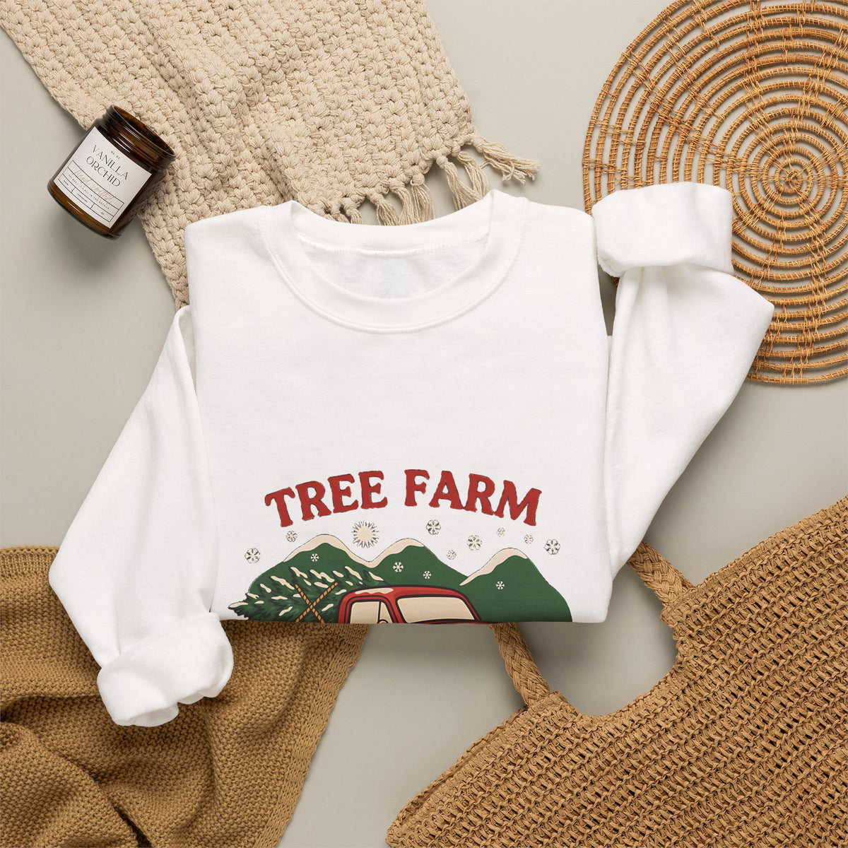 Christmas Tree Farm Sweatshirt, Vintage Red Truck Christmas Crewneck, Cozy Holiday Sweater