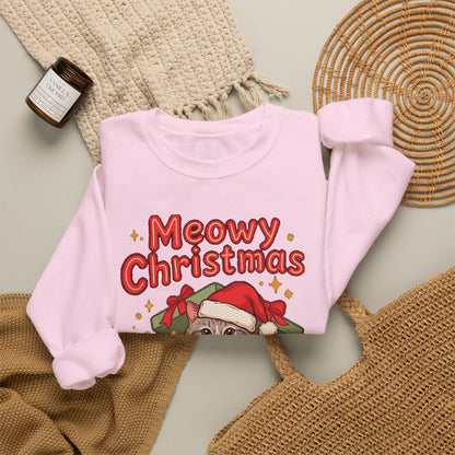 Meowy Christmas Sweatshirt, Cute Cat Christmas Crewneck, Cozy Cat Lover Sweater