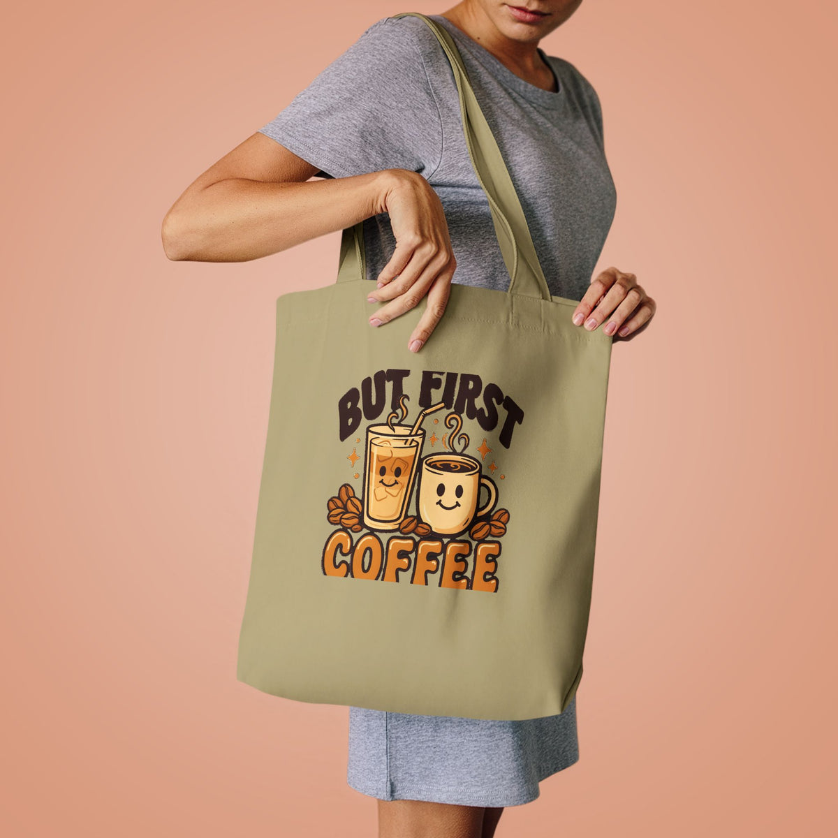 But First Coffee Tote Bag, Retro Coffee Lover Canvas Tote
