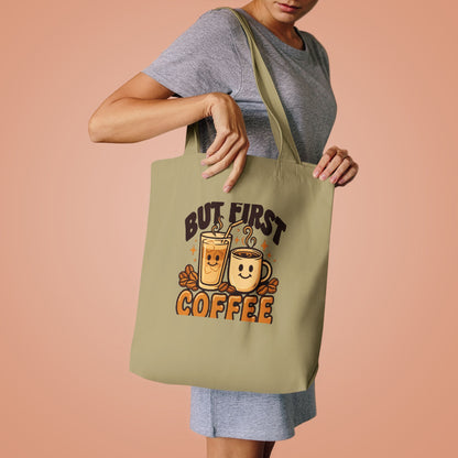 But First Coffee Tote Bag, Retro Coffee Lover Canvas Tote