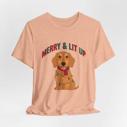 Merry and Lit Up Dachshund Christmas Lights Shirt, Dachshund Christmas Lights T-Shirt