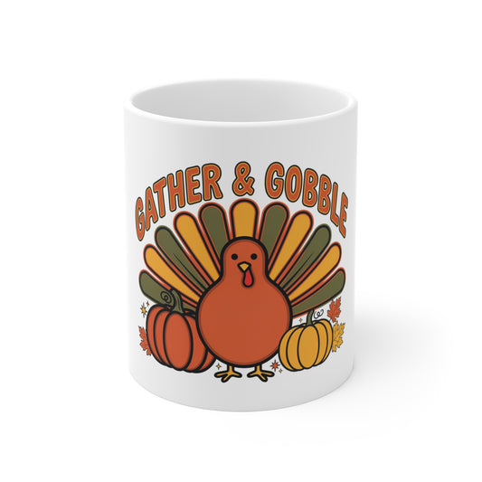 Gather and Gobble Retro Turkey Mug