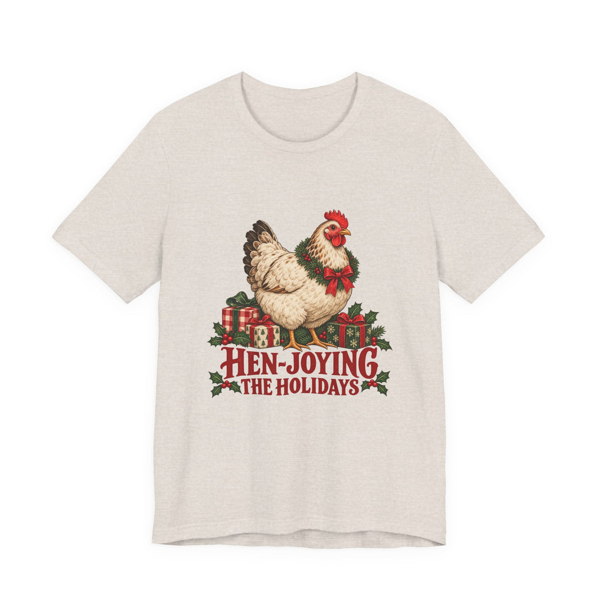 Hen-joying the Holidays Farmhouse Chicken Shirt, Chicken Christmas T-Shirt, Chicken Christmas Gift