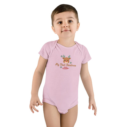 My First Christmas 2026 Baby Bodysuit, Reindeer Baby's First Christmas Onesie