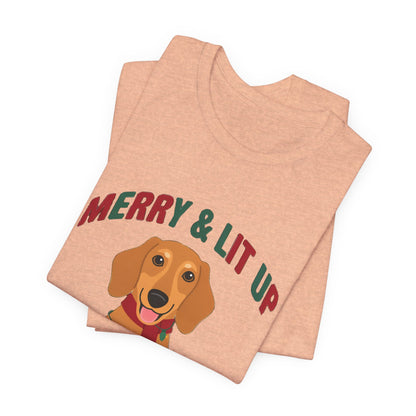Merry and Lit Up Dachshund Christmas Lights Shirt, Dachshund Christmas Lights T-Shirt