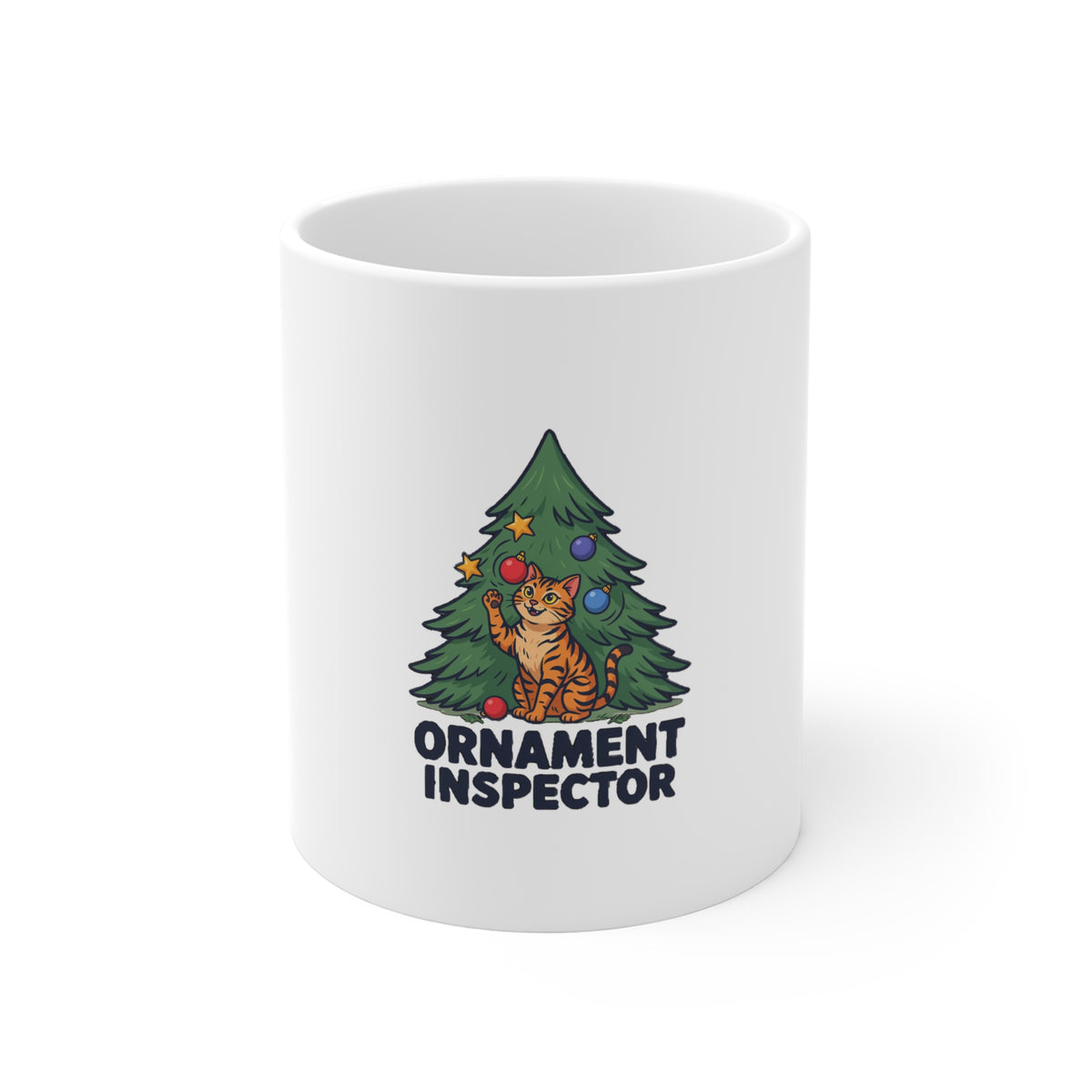 Ornament Inspector Christmas Cat Mug, Ornament Inspector Christmas Cat Mug 11oz