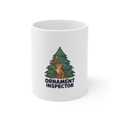 Ornament Inspector Christmas Cat Mug, Ornament Inspector Christmas Cat Mug 11oz