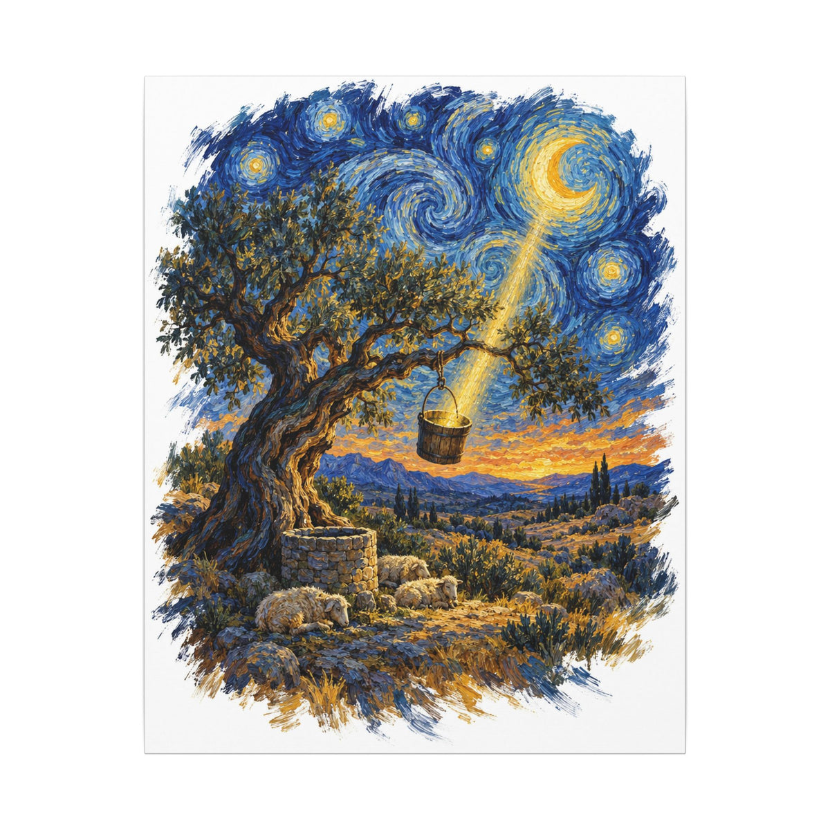 The Tree and the Empty Bucket Canvas Wall Art, Symbolic Oil Painting Print, By Xudeyda