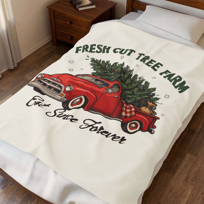 Fresh Cut Tree Farm Red Truck Christmas Blanket 50x60, Plush Holiday Throw