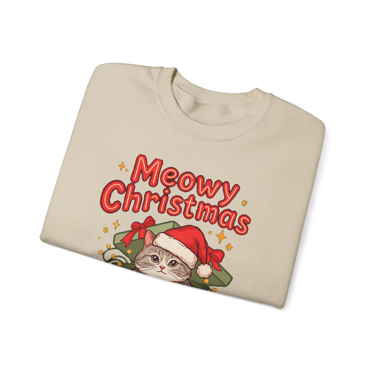Meowy Christmas Sweatshirt, Cute Cat Christmas Crewneck, Cozy Cat Lover Sweater