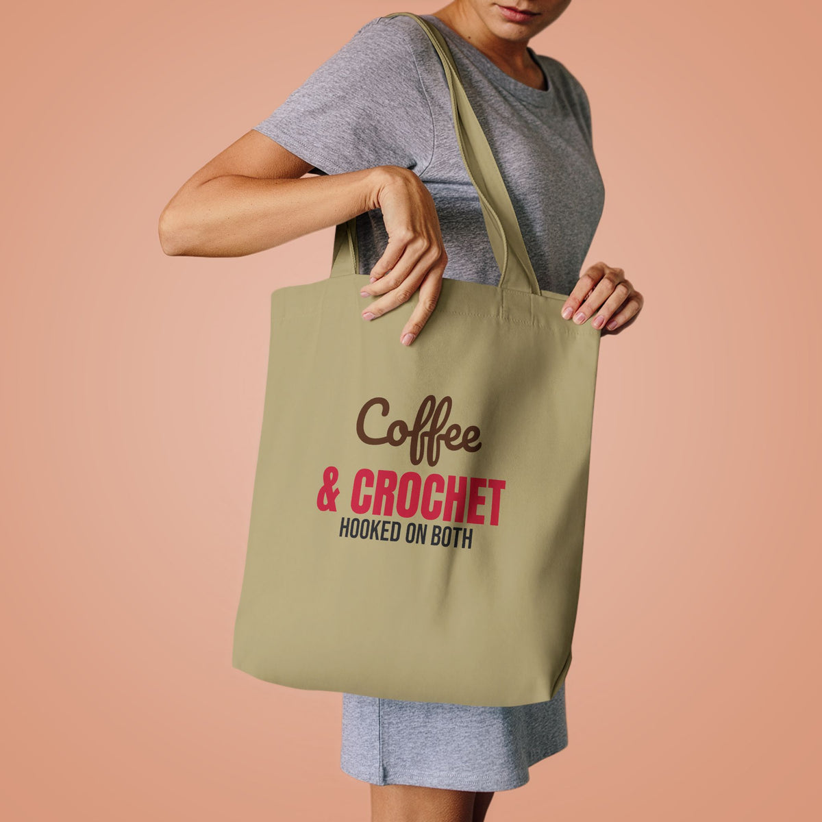Coffee and Crochet Hooked on Both Tote Bag, Crochet Project Canvas Tote Bag
