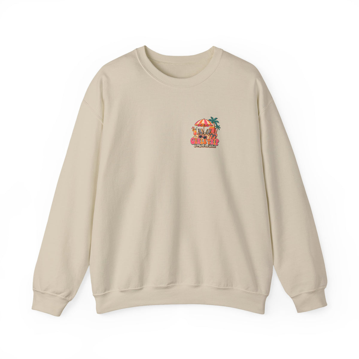 Girls Trip Sun Sand and Besties Sweatshirt, Front and Back Girls Trip Crewneck Sweatshirt