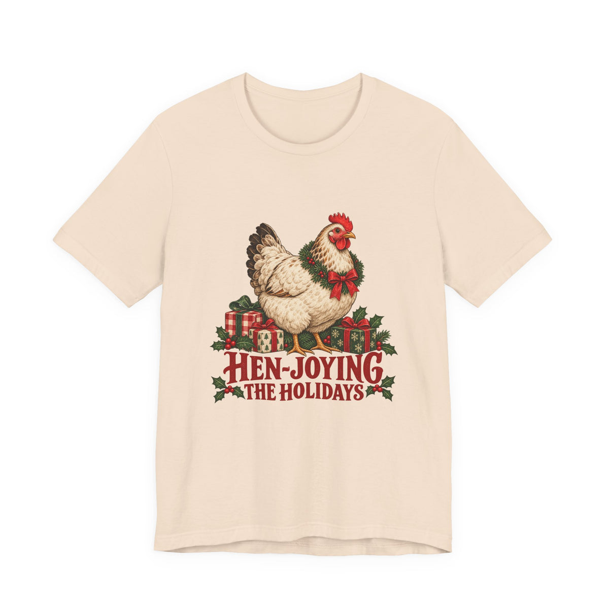 Hen-joying the Holidays Farmhouse Chicken Shirt, Chicken Christmas T-Shirt, Chicken Christmas Gift