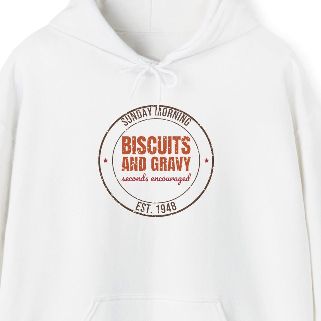 Sunday Morning Biscuits and Gravy Est. 1948 Hoodie, Vintage Southern Hoodie lifestyle