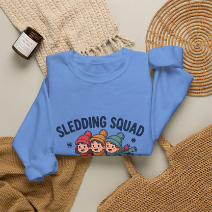 Sledding Squad Winter Kids Sweatshirt, Sledding Squad Crewneck Sweatshirt