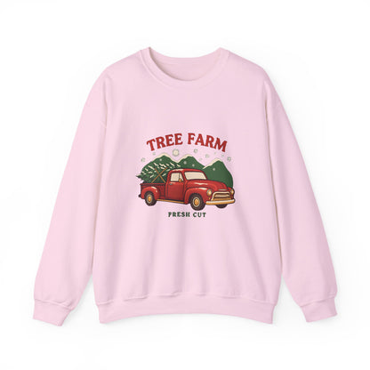 Christmas Tree Farm Sweatshirt, Vintage Red Truck Christmas Crewneck, Cozy Holiday Sweater
