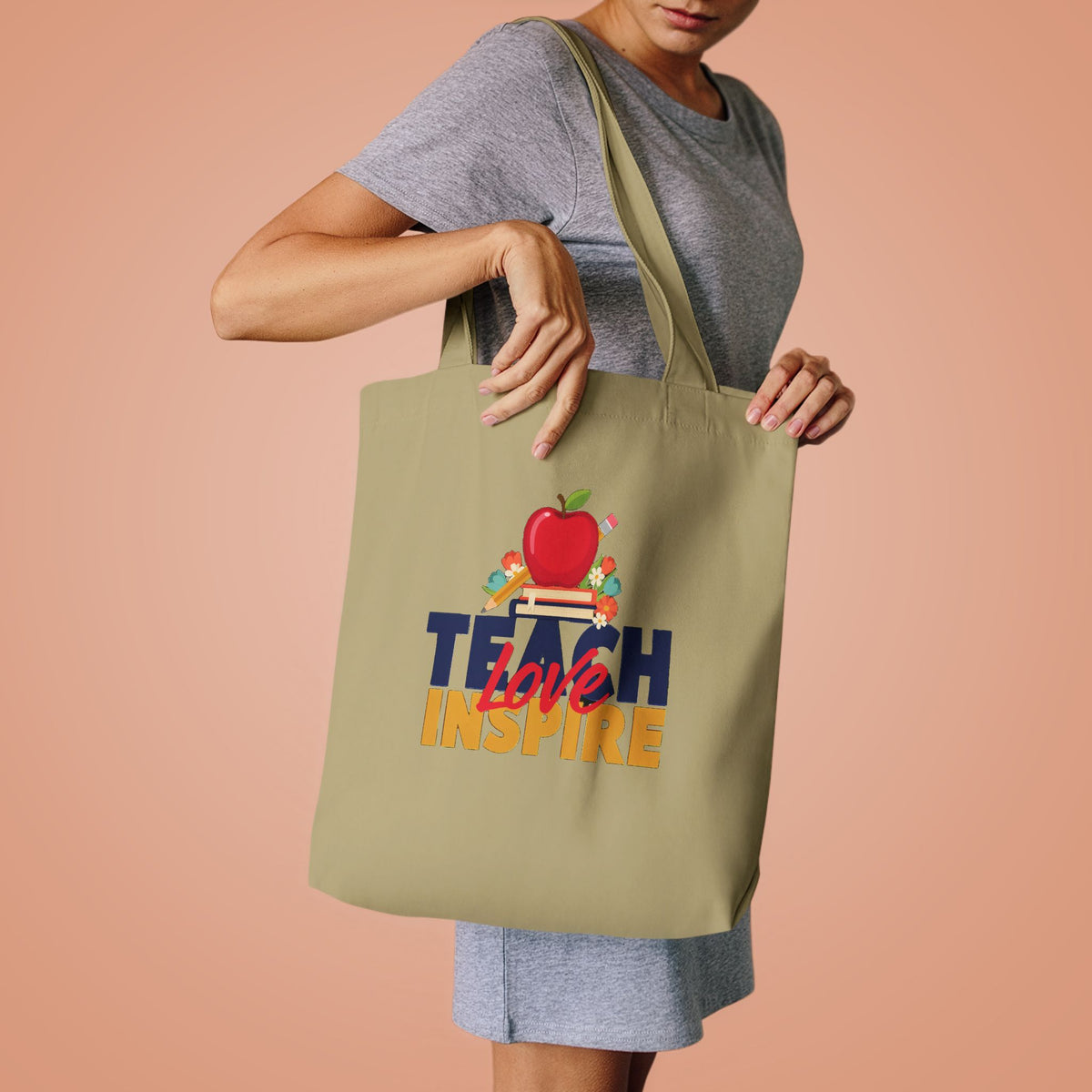 Teach Love Inspire Tote Bag, Teacher Canvas Tote Bag, Teacher Gift