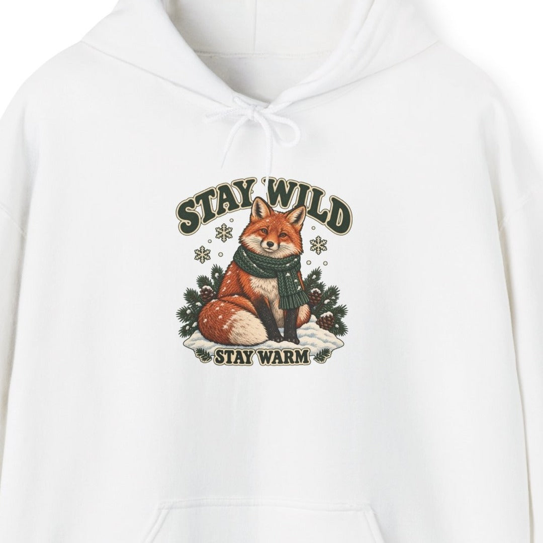 Stay Wild Stay Warm Winter Fox Hoodie, Winter Fox Hoodie lifestyle