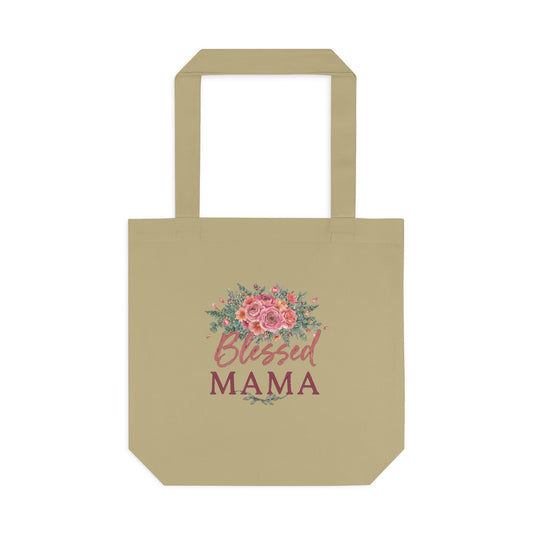 Blessed Mama Tote Bag, Floral Mom Canvas Tote, Gift for Mom
