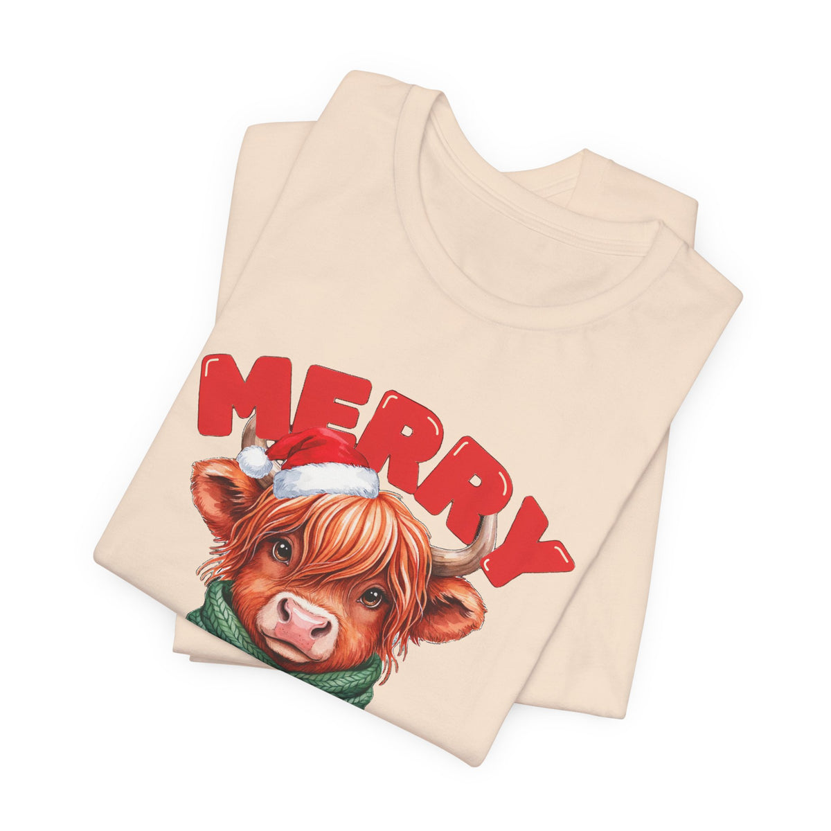 Merry Christmoos Shirt, Highland Cow Christmas T-Shirt, Cute Cow Holiday Tee