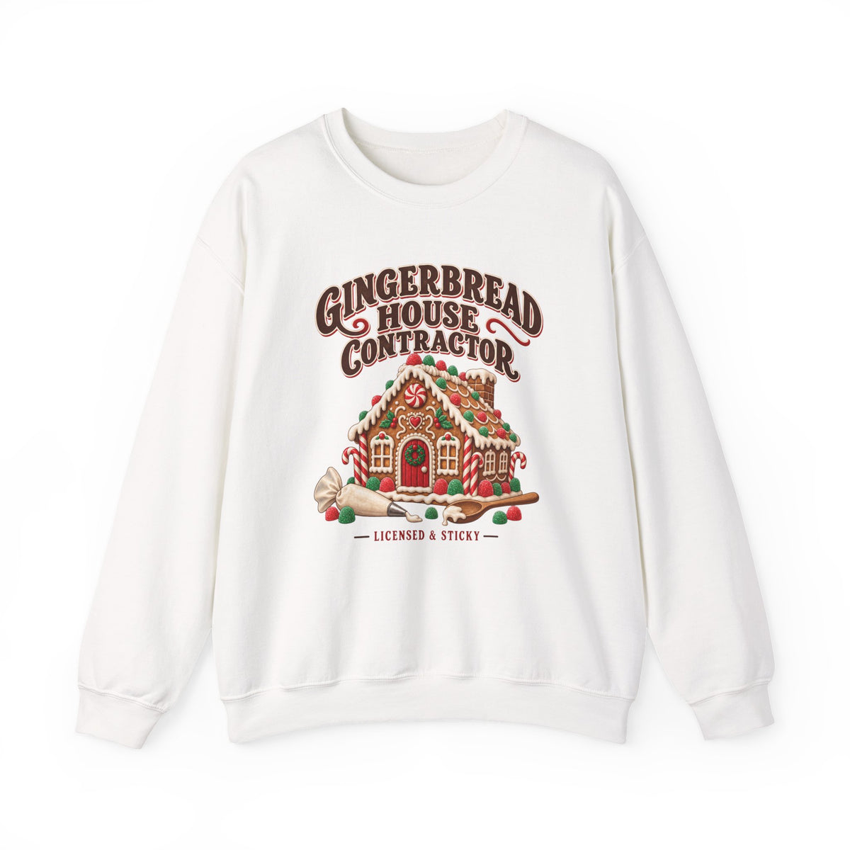 Gingerbread House Contractor Licensed and Sticky Sweatshirt, Gingerbread House Crewneck Sweatshirt