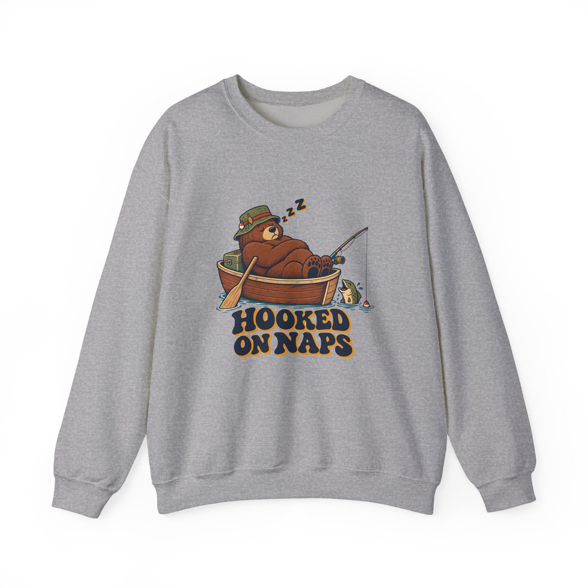 Hooked on Naps Fishing Bear Sweatshirt, Funny Fishing Crewneck Sweatshirt