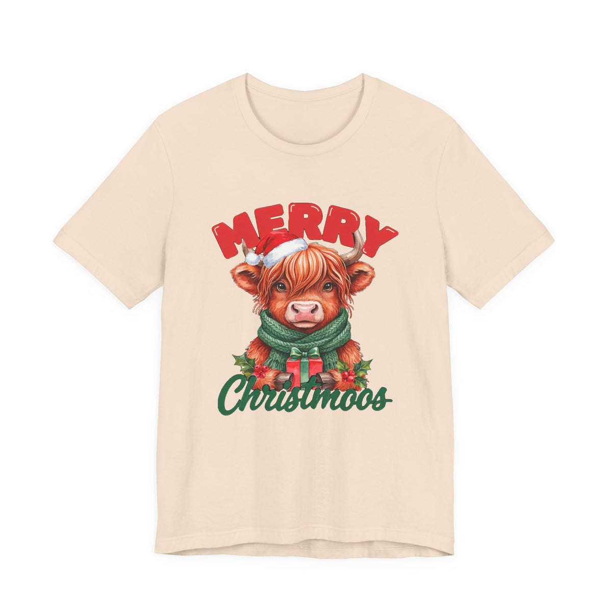 Merry Christmoos Shirt, Highland Cow Christmas T-Shirt, Cute Cow Holiday Tee