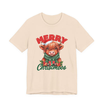 Merry Christmoos Shirt, Highland Cow Christmas T-Shirt, Cute Cow Holiday Tee