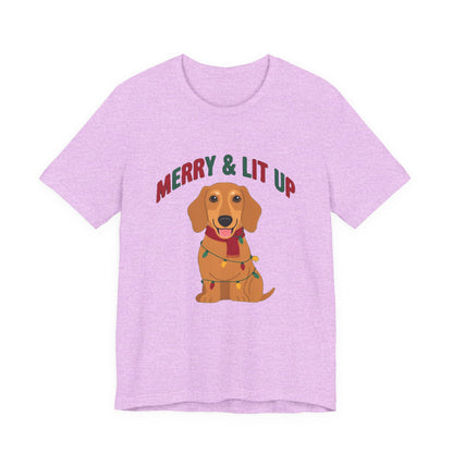 Merry and Lit Up Dachshund Christmas Lights Shirt, Dachshund Christmas Lights T-Shirt