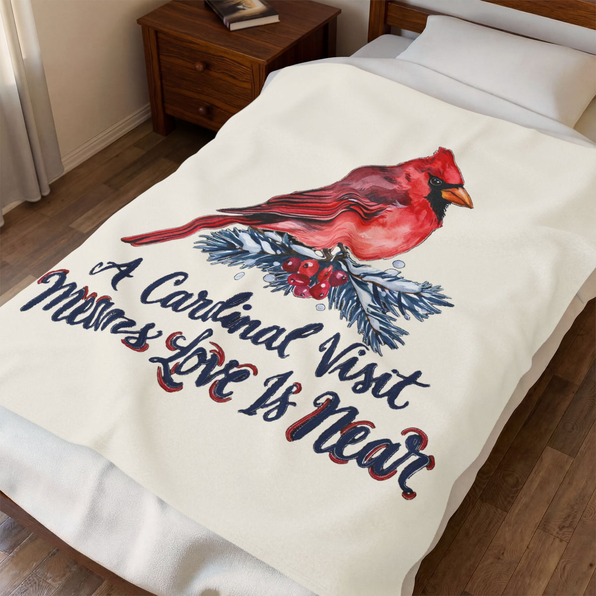 A Cardinal Visit Means Love Is Near Christmas Blanket 50x60, Plush Holiday Throw