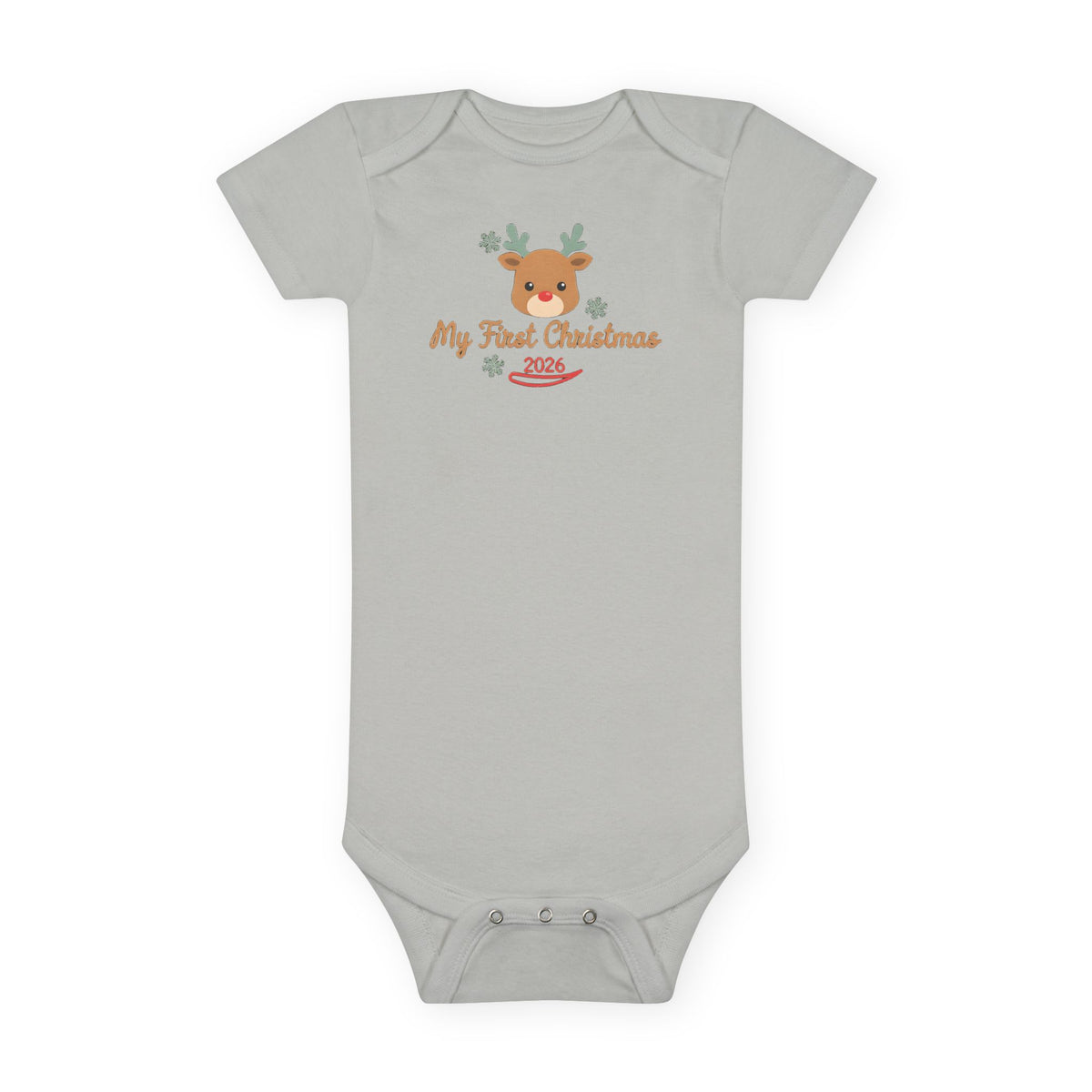 My First Christmas 2026 Baby Bodysuit, Reindeer Baby's First Christmas Onesie