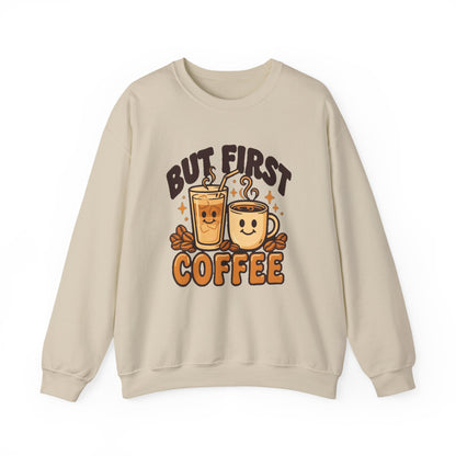 But First Coffee Sweatshirt, Retro Coffee Lover Crewneck