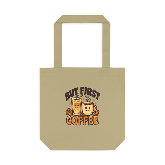 But First Coffee Tote Bag, Retro Coffee Lover Canvas Tote