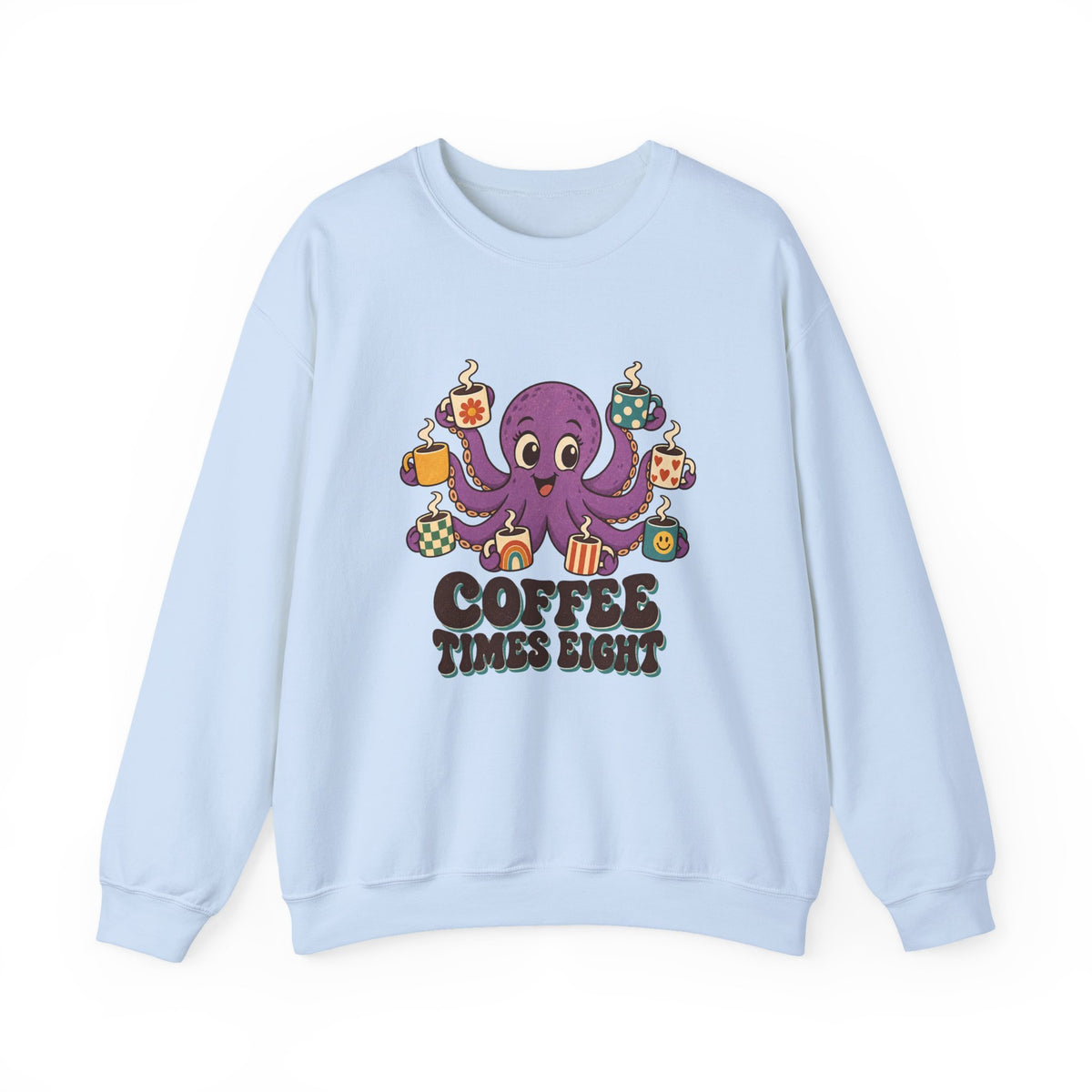 Coffee Times Eight Octopus Sweatshirt, Octopus Coffee Crewneck Sweatshirt