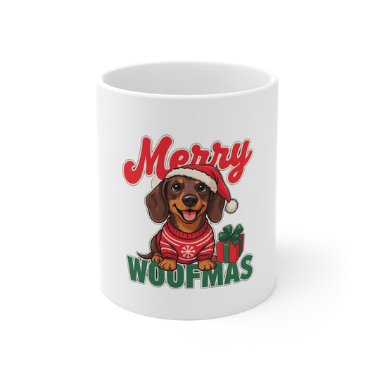 Merry Woofmas Mug, Dachshund Christmas Coffee Mug 11oz