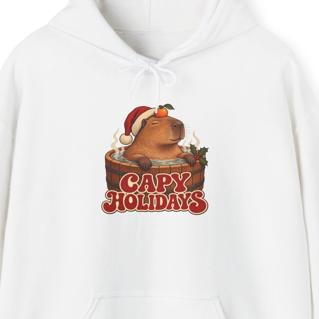Capy Holidays Capybara in a Santa Hat Hoodie, Capybara Christmas Hoodie lifestyle