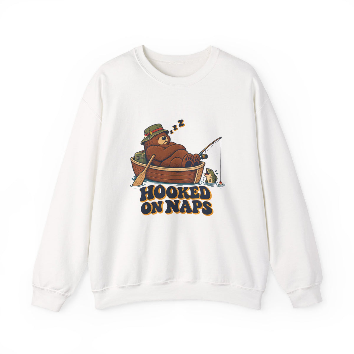 Hooked on Naps Fishing Bear Sweatshirt, Funny Fishing Crewneck Sweatshirt