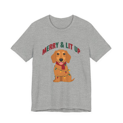 Merry and Lit Up Dachshund Christmas Lights Shirt, Dachshund Christmas Lights T-Shirt