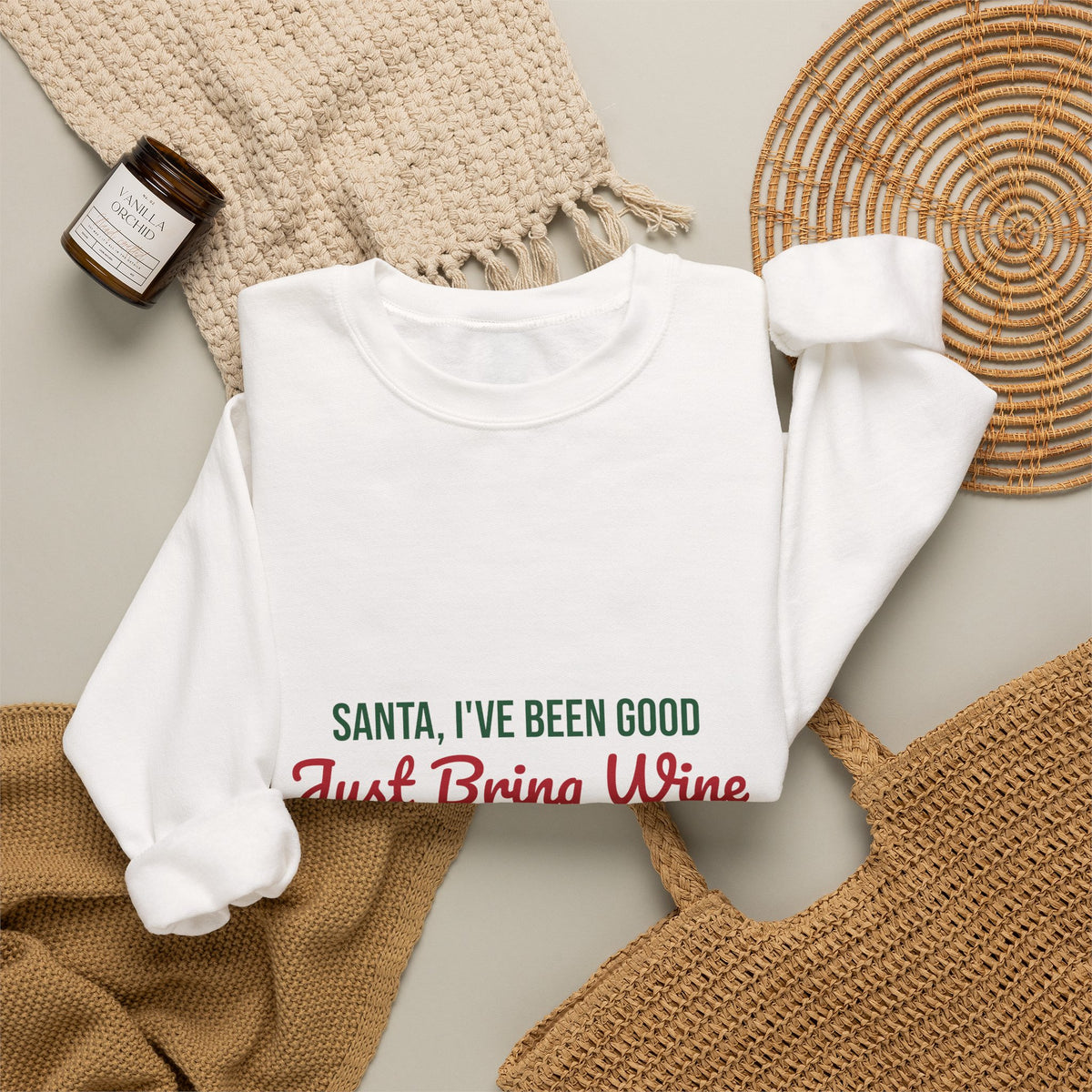 Santa I've Been Good Just Bring Wine Sweatshirt, Funny Wine Christmas Crewneck